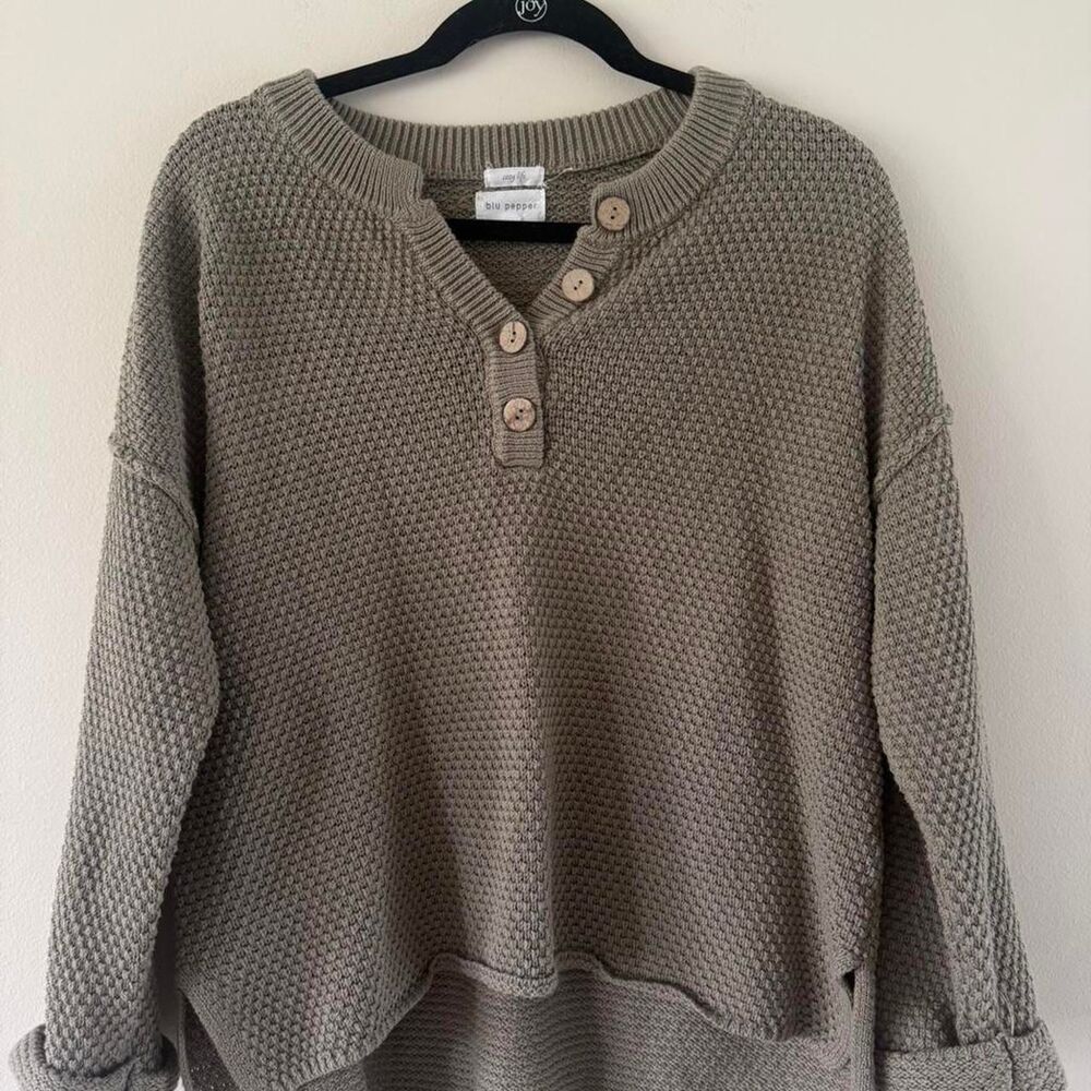 Blu-pepper Women's Green and Grey Jumper